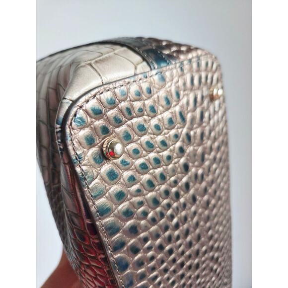 Brahmin Duxbury Satchel Petrol Magnus Croc Embossed Leather Bag Strap Dust Bag - Picture 4 of 16